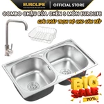Gía shock. Combo chậu rửa chén bát 2 hố Eurolife, Inox cao cấp, trọn bộ 3 món đầy đủ cho nhà bếp (COMBO C8+T001+R8) — ảnh 1
