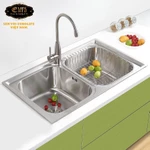 Gía shock. Combo chậu rửa chén bát 2 hố Eurolife, Inox cao cấp, trọn bộ 3 món đầy đủ cho nhà bếp (COMBO C8+T001+R8) — ảnh 3