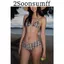 2Soonsumff Bộ bikini 3 mảnh họa tiết caro buộc dây bộ đồ bơi cao cấp cho nữ
