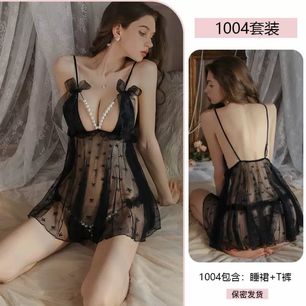 [Tặng Quần Lọt Khe], Váy Ngủ Sexy kiểu Pháp Đồ Ngủ Sexy, Đồ Ngủ Nữ, Quần Lọt Khe, Đầm Ngủ Lụa HV250-1004