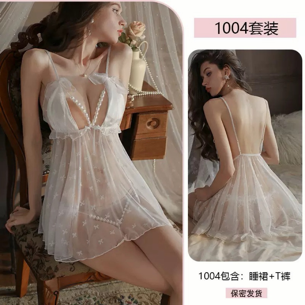 [Tặng Quần Lọt Khe], Váy Ngủ Sexy kiểu Pháp Đồ Ngủ Sexy, Đồ Ngủ Nữ, Quần Lọt Khe, Đầm Ngủ Lụa HV250-1004
