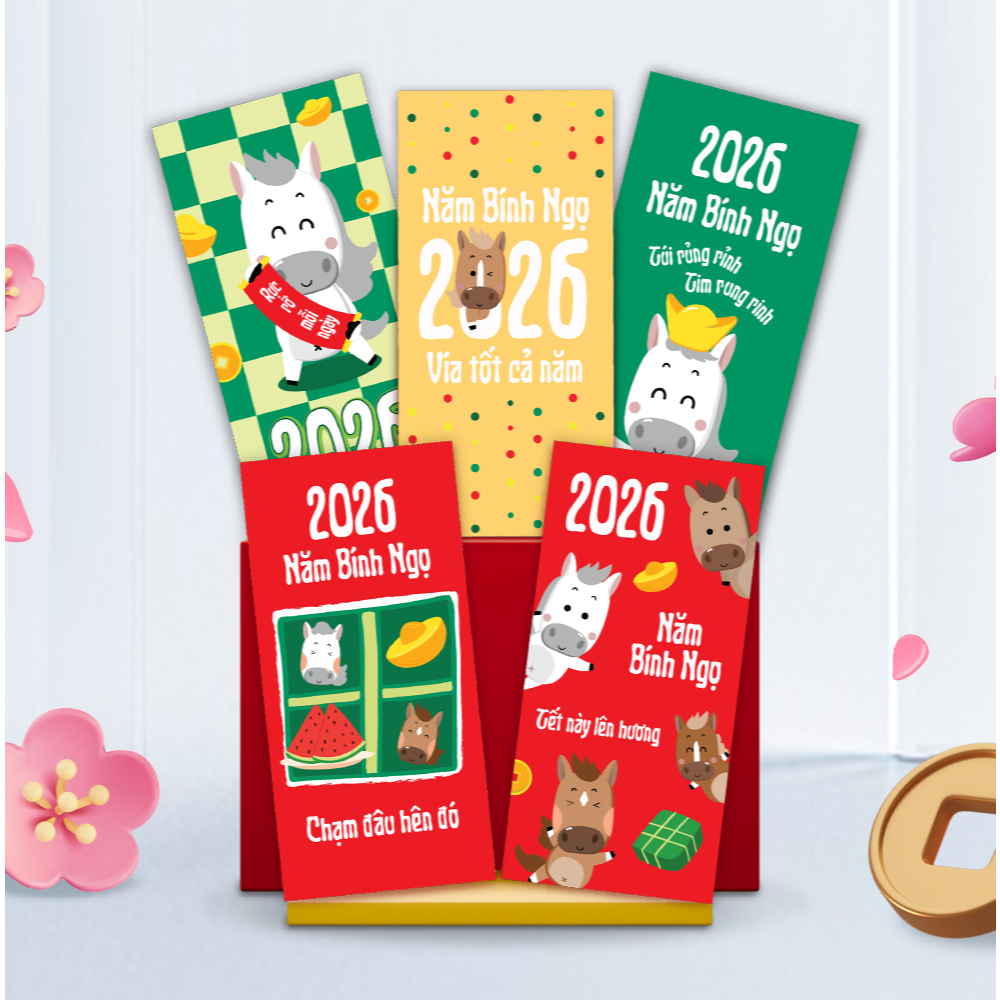 Set 5 bao lì xì may mắn 2026