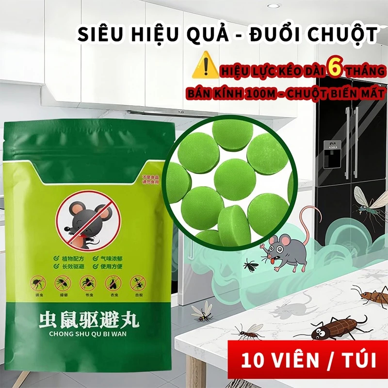 Viên đuổi chuột siêu mạnh Hiệu quả (1gói 10 viên)Thành phần thực vật an toàn, không độc hại - Hiệu ứng 100%