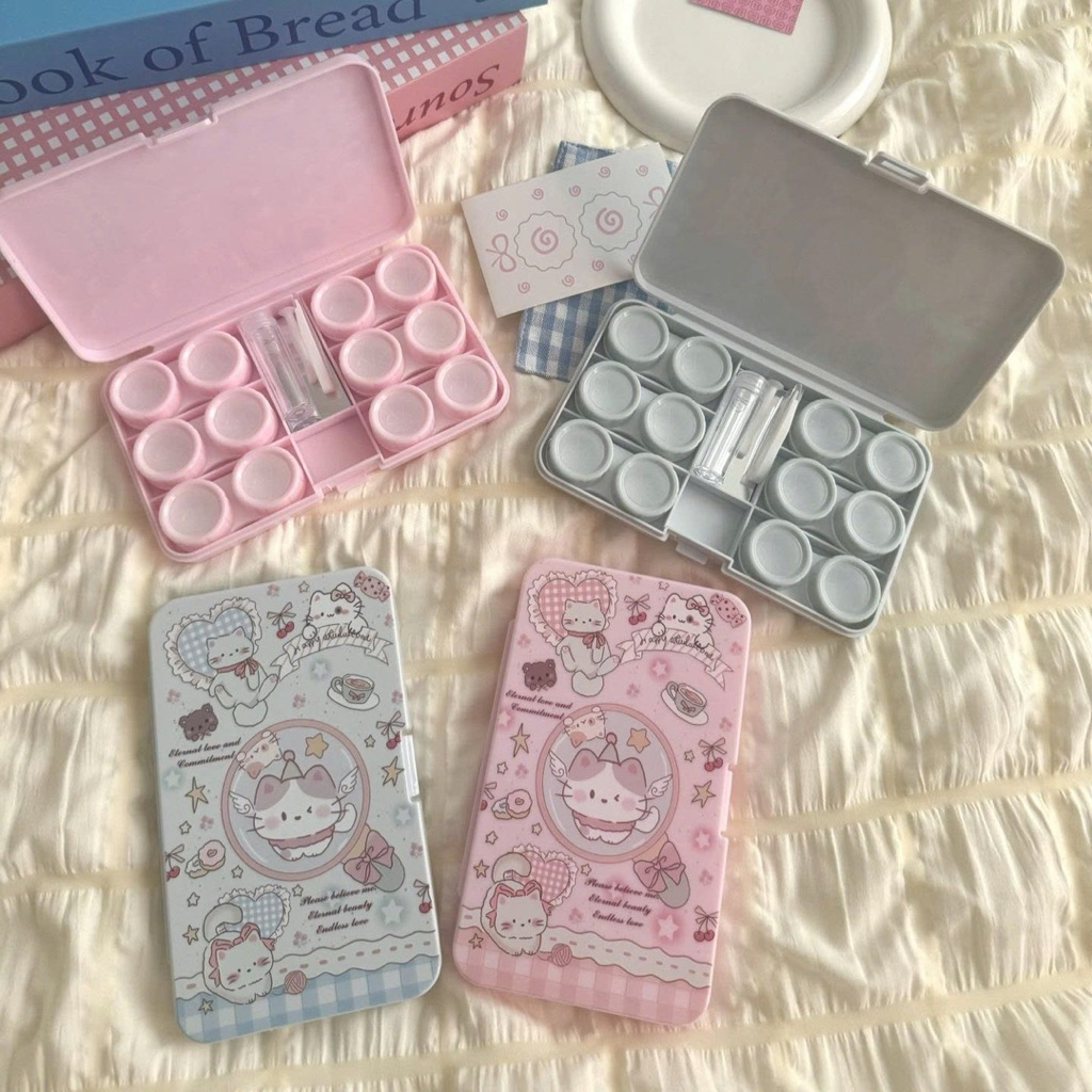 khay 6 Ô đựng lens Mèo kitty Hồng  và Kitty Xanh Muneyes