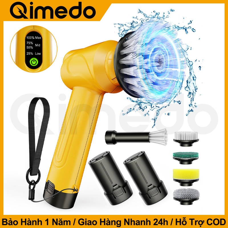 Bàn Chải Điện Xoay 5000mAh Cán Ngắn, Màn Hình + 5 Đầu - Chuyên Vệ Sinh Góc Hẹp Nhà Tắm/Bồn Rửa/Kính ⚡ Chống Nước