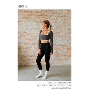 HIZEN | Áo Bra Tay Dài Cổ Vuông Tập Gym Yoga Pilates Nữ Cao Cấp Co Giãn | SCOOP LONGSLEEVES CROP