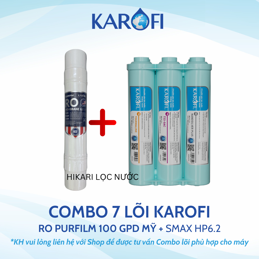 Bộ 10 Lõi Lọc Nước Karofi Dùng 123 Smax Pro V, RO Mỹ, HP 6.2 Dùng Model KAQ-U98, KAD-L56, KAD-X56, KAD-M59