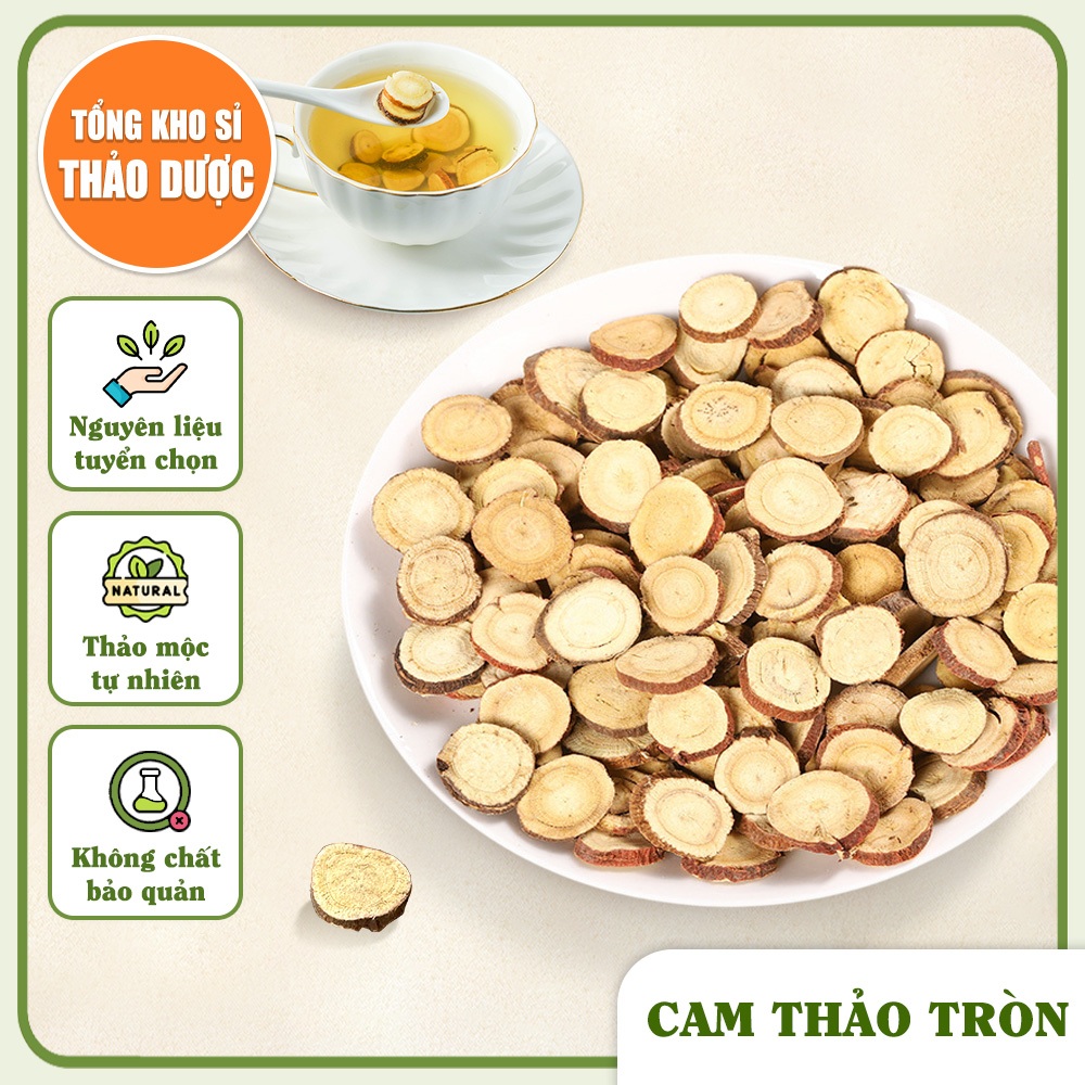 Cam thảo lát tròn 100g, sấy khô, lát đều, đẹp, dùng pha trà, nấu siro, giảm ho, tốt cho sức khỏe