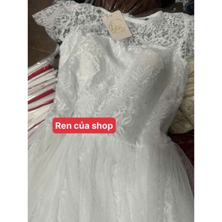 Đầm thời trang Nữ dự tiệc sang trọng chất ren tay ngắn cổ tròn đơn giản cuốn hút váy dài dáng xòe phủ lưới hiện đại