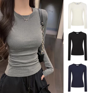 Áo thun nữ cổ tròn vai chuẩn, dáng ngắn ôm body, mặc trong hoặc mặc ngoài