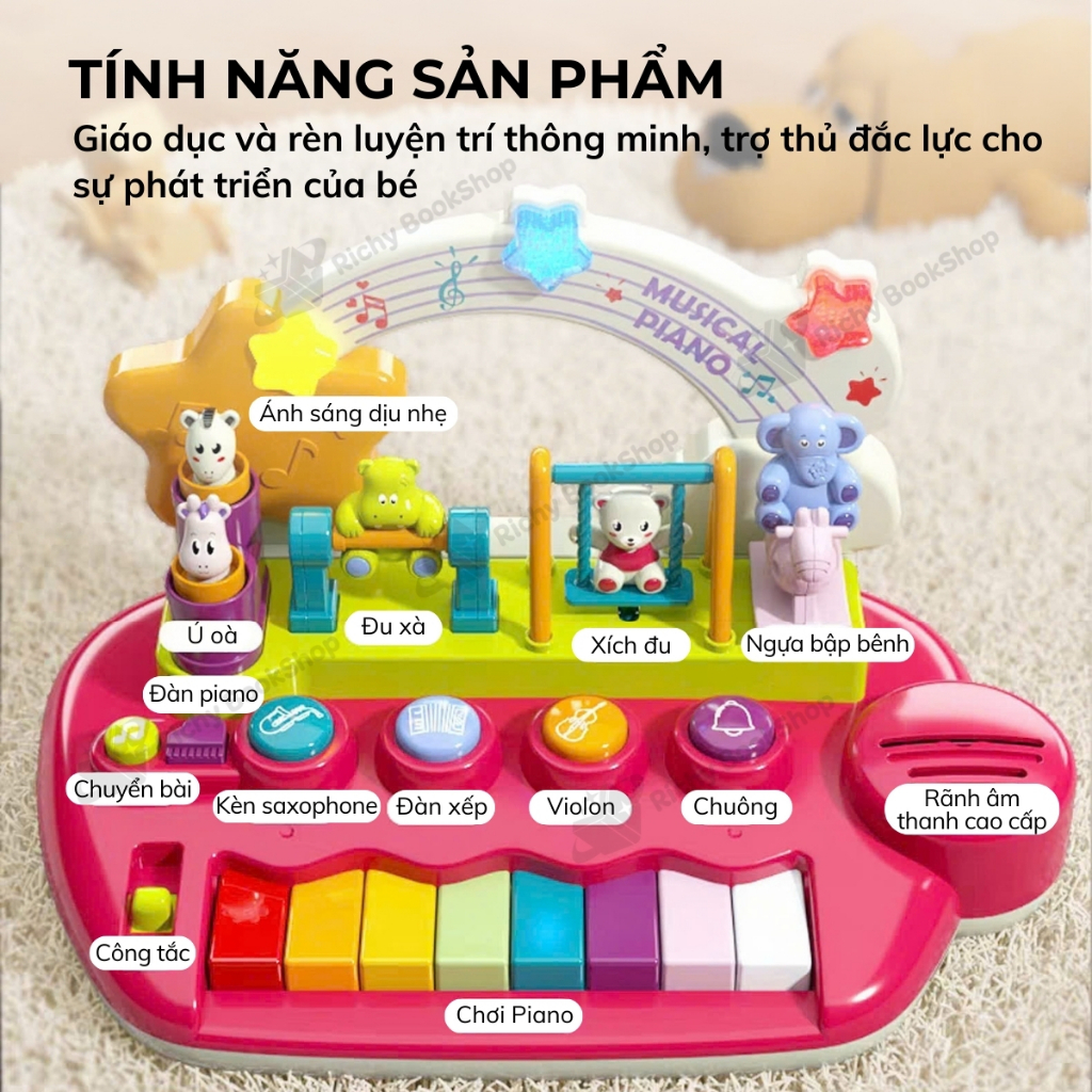 Đồ chơi âm nhạc cho bé kèm đàn piano điện tử có hiệu ứng động vật nhảy múa Goodway Musical Piano
