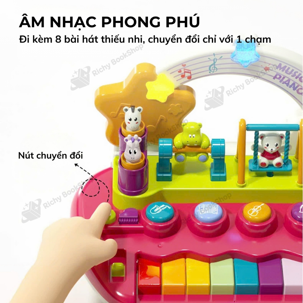 Đồ chơi âm nhạc cho bé kèm đàn piano điện tử có hiệu ứng động vật nhảy múa Goodway Musical Piano