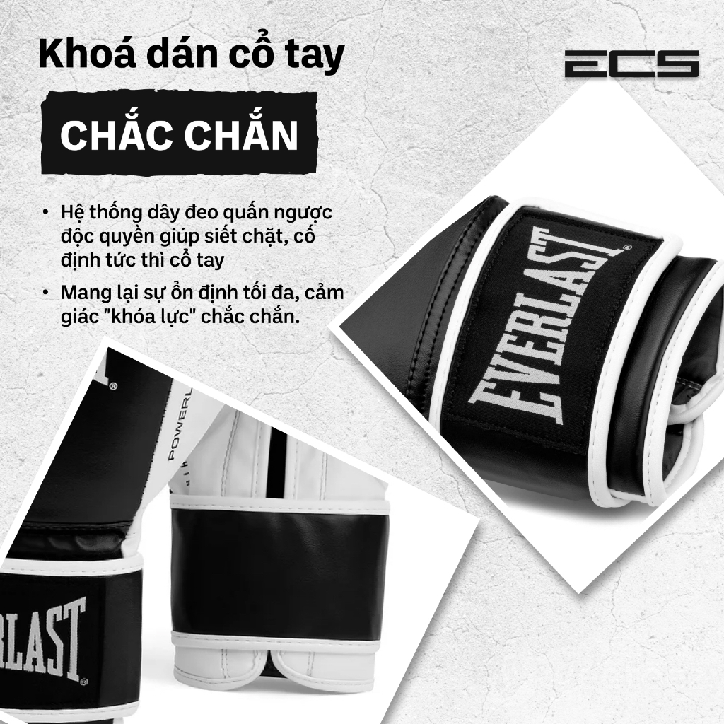Găng tay boxing Everlast Powerlock OG, Đệm C3 giảm chấn, Khóa dán cổ điển, Form ôm tay dễ chịu