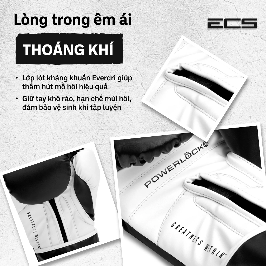 Găng tay boxing Everlast Powerlock OG, Đệm C3 giảm chấn, Khóa dán cổ điển, Form ôm tay dễ chịu