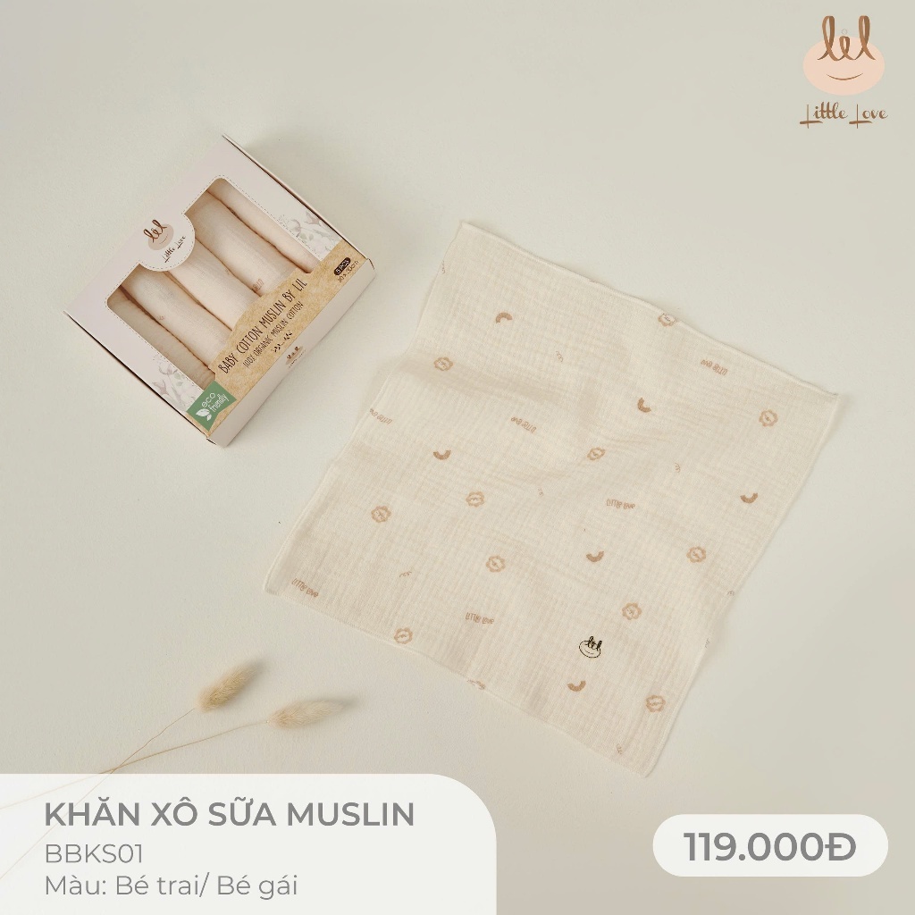 Sét 5 chiếc khăn xô sữa muslin siêu thấm hút [ Mềm, không có rút sợi] dành cho bé Lil little love (BBKS01)
