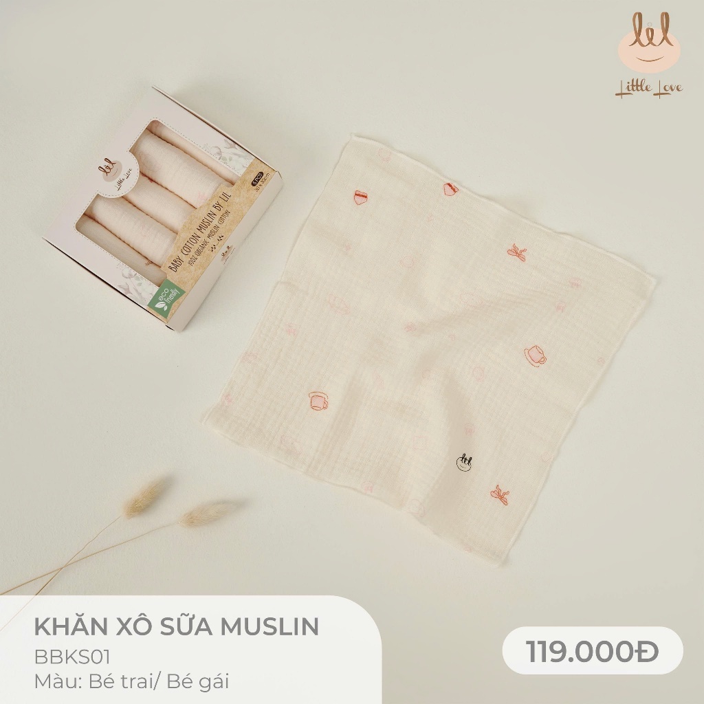 Sét 5 chiếc khăn xô sữa muslin siêu thấm hút [ Mềm, không có rút sợi] dành cho bé Lil little love (BBKS01)