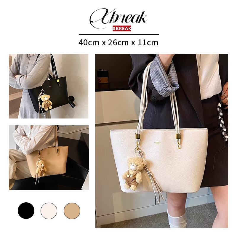 XBREAK Túi Tote Nữ Dung Tích Lớn Phong Cách Tối Giản  - Tặng Kèm Móc Khóa Gấu Dễ Thương