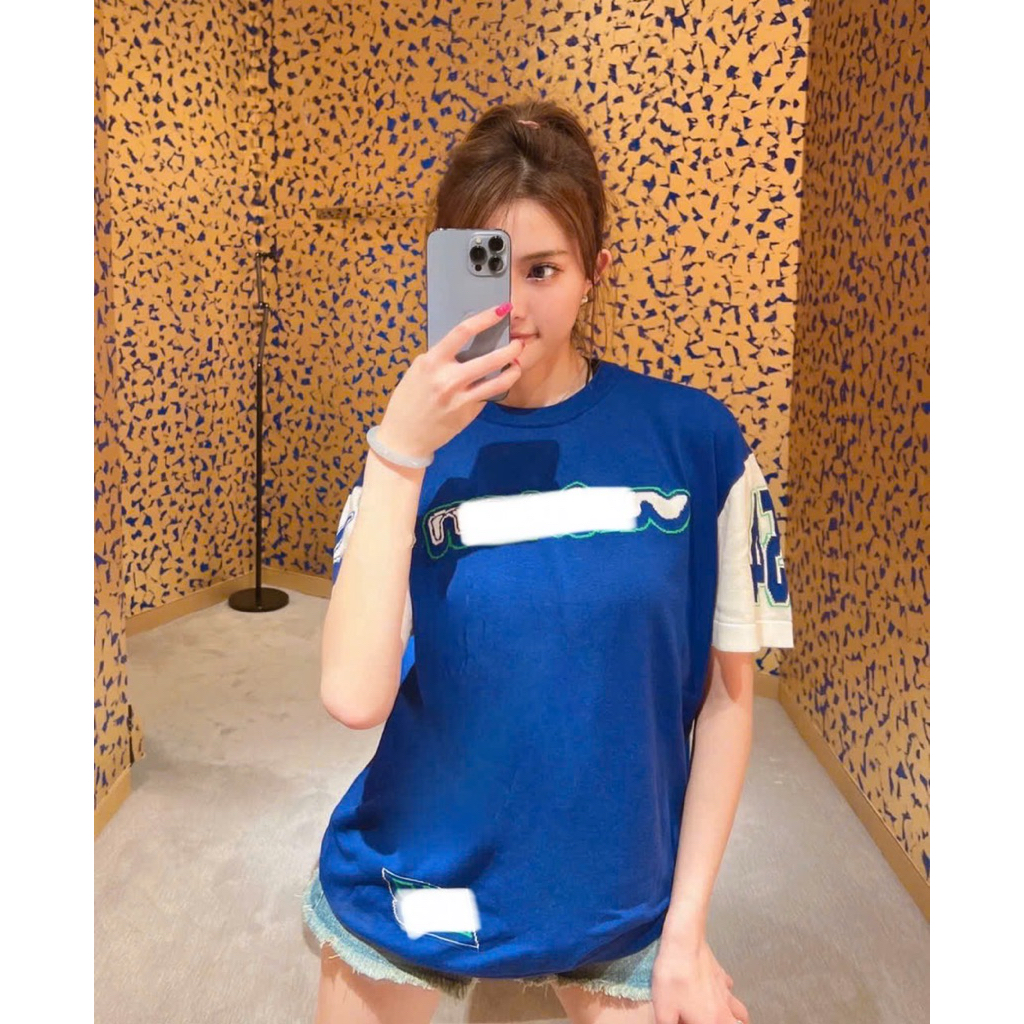 ⚡️[Hight Quality] Áo Phông Len \/ Blue Cộc Tay Cổ Tròn - Điểm Nhấn Chữ Dệt Kim Phối Số Street Wear Nam Nữ