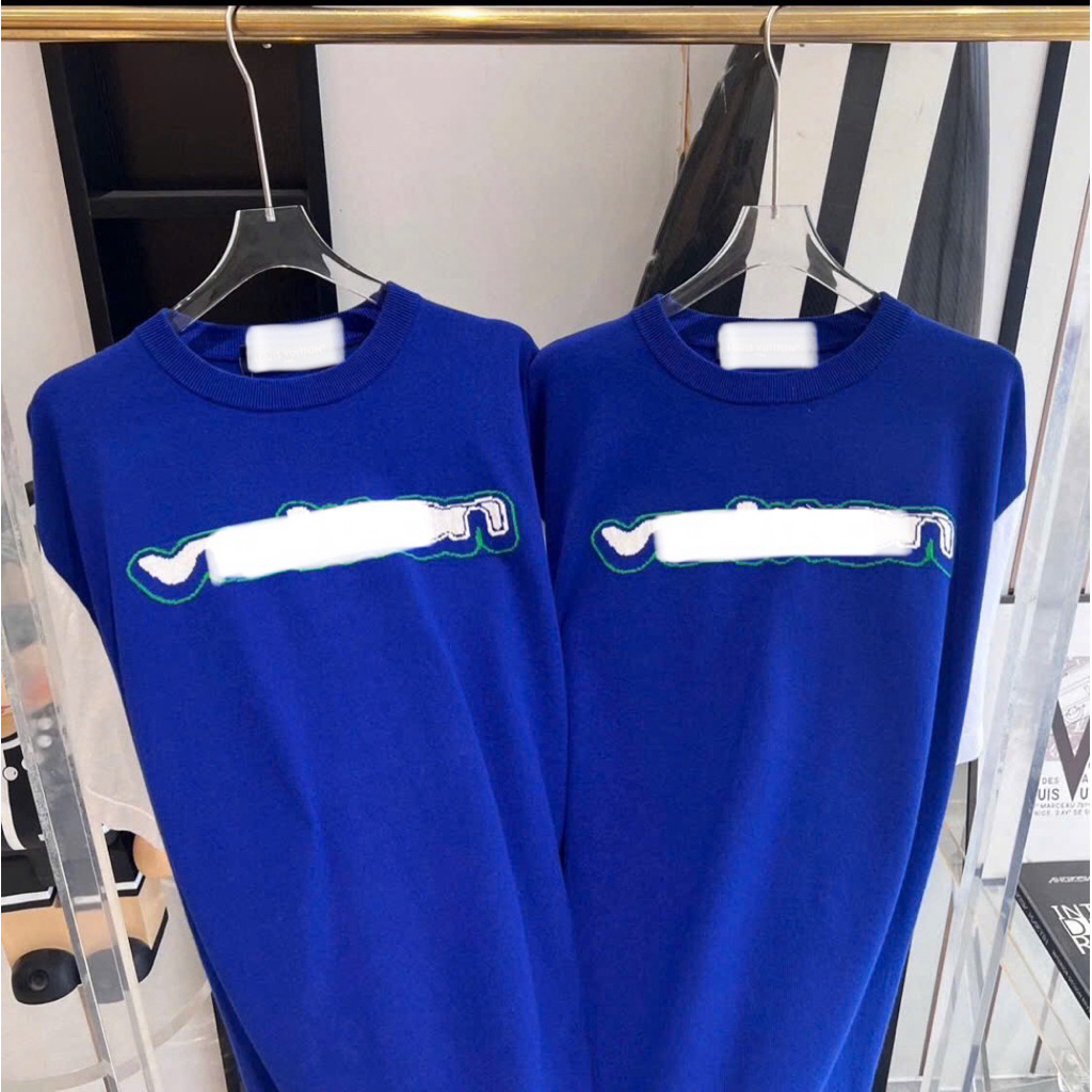 ⚡️[Hight Quality] Áo Phông Len \/ Blue Cộc Tay Cổ Tròn - Điểm Nhấn Chữ Dệt Kim Phối Số Street Wear Nam Nữ