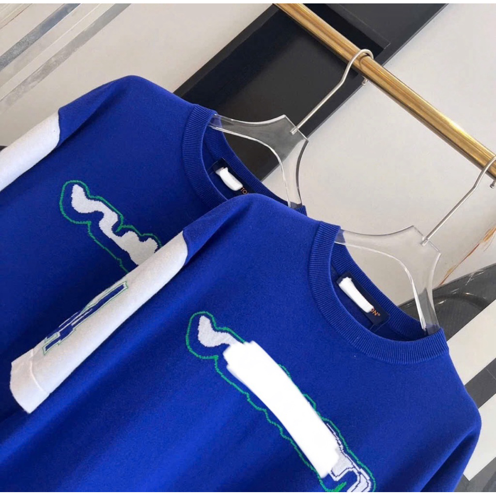 ⚡️[Hight Quality] Áo Phông Len \/ Blue Cộc Tay Cổ Tròn - Điểm Nhấn Chữ Dệt Kim Phối Số Street Wear Nam Nữ