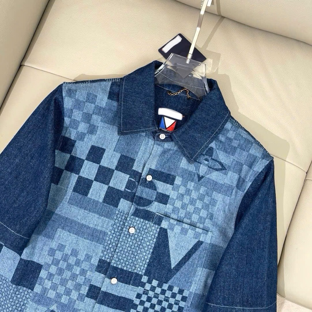 ⚡️[Hight Quality] Áo Sơ Mi Denim Cộc Tay \/ Da1mer Ready - Điểm Nhấn Ô Vuông Xanh Phối Màu Cao Cấp Street Wear Nam Nữ