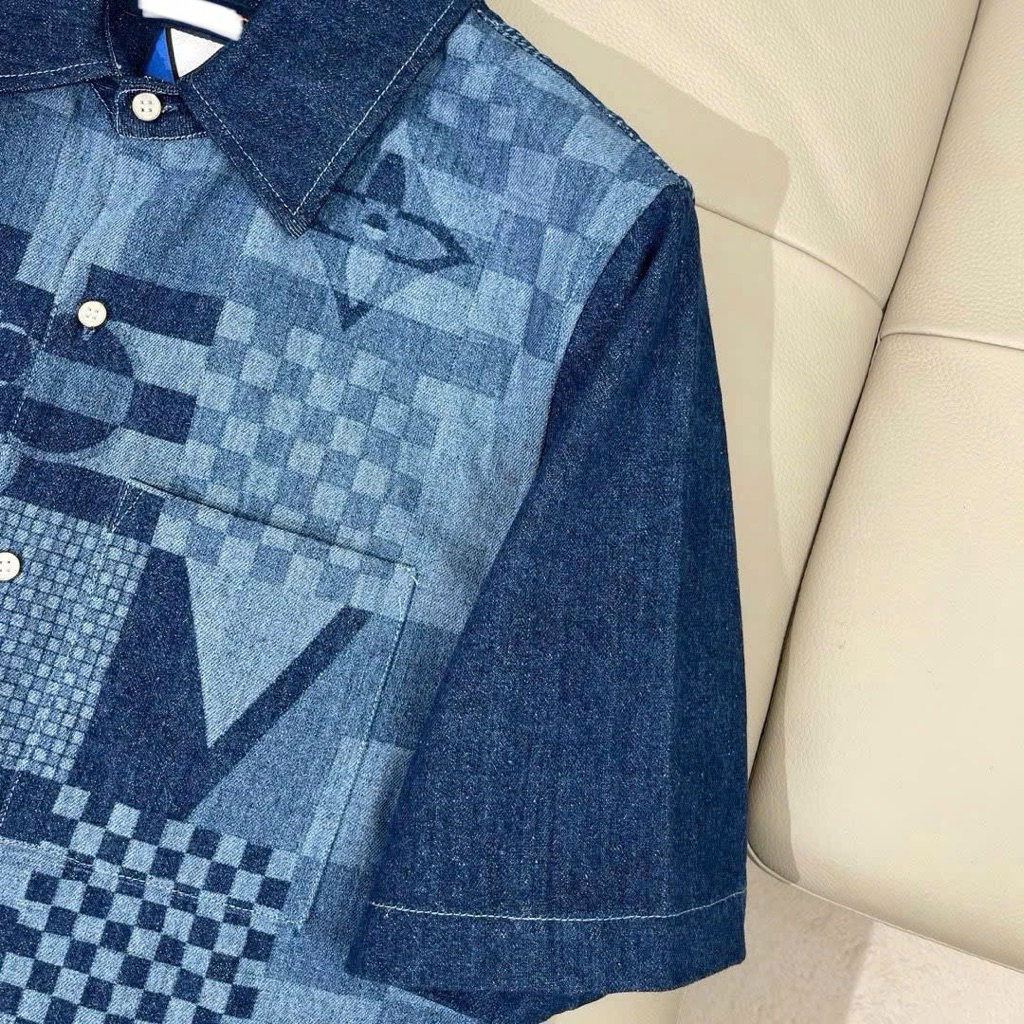 ⚡️[Hight Quality] Áo Sơ Mi Denim Cộc Tay \/ Da1mer Ready - Điểm Nhấn Ô Vuông Xanh Phối Màu Cao Cấp Street Wear Nam Nữ