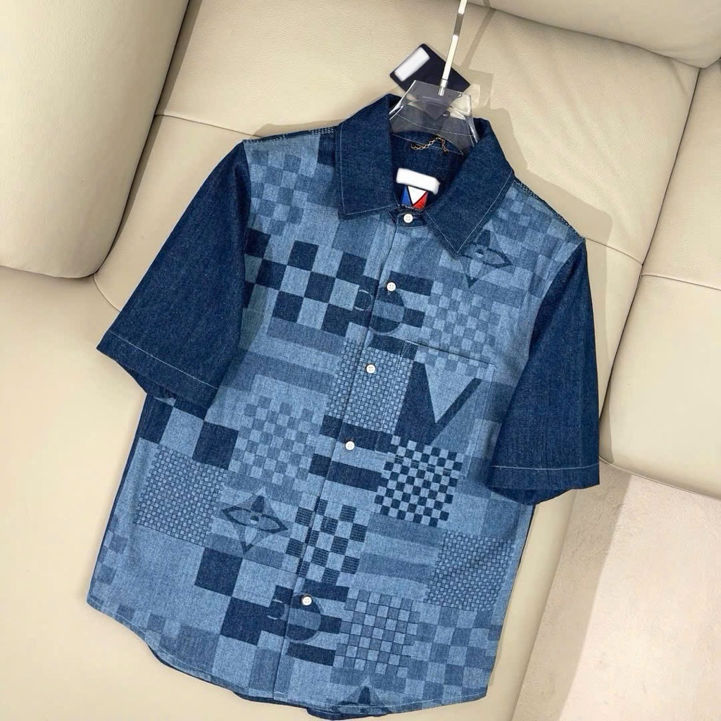 ⚡️[Hight Quality] Áo Sơ Mi Denim Cộc Tay \/ Da1mer Ready - Điểm Nhấn Ô Vuông Xanh Phối Màu Cao Cấp Street Wear Nam Nữ