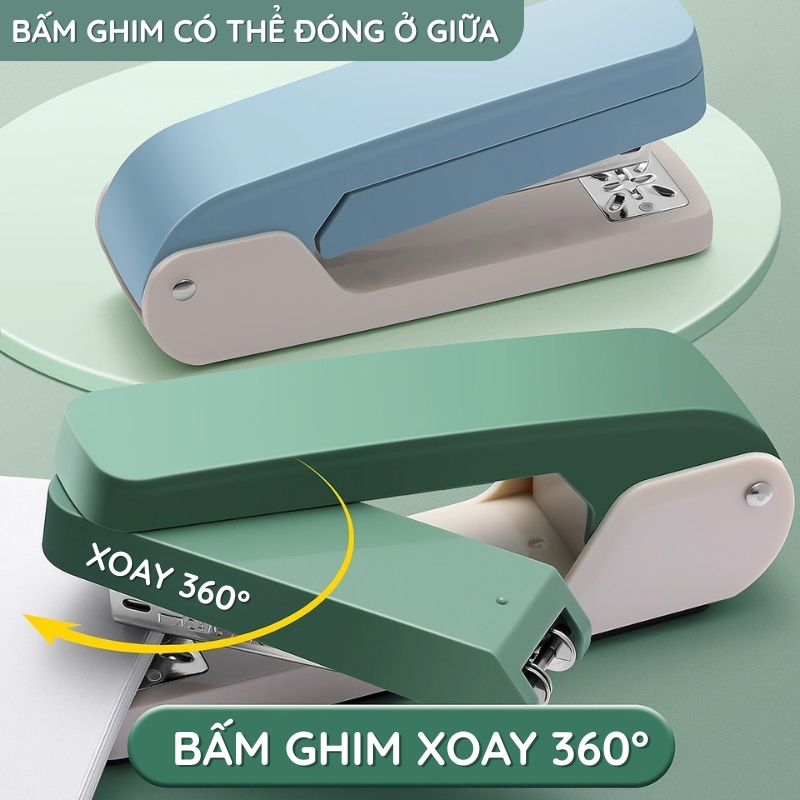 Dập ghim bấm 360 độ mini cầm tay, bấm được 25 tờ - Đồ dùng học tập, văn phòng phẩm thiết yếu cho mọi người
