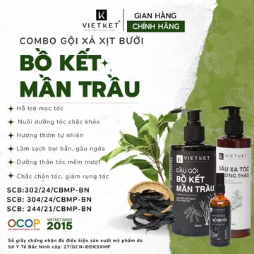 [COMBO GỘI + XẢ + XỊT BƯỞI] Dầu gội Bồ kết Mần trầu & Dầu xả Hương Thảo & Xịt Vỏ bưởi VIETKET Làm Sạch Tóc, Chăm sóc tóc