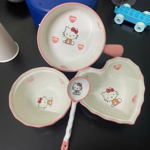 Sét Bát Đĩa Gốm Sứ Cao Cấp Hello Kitty, Bát Ăn Cơm, Đĩa Bàn Ăn, Thìa Sứ Hello Kitty Thiết Kế Dễ Thương Màu Hồng