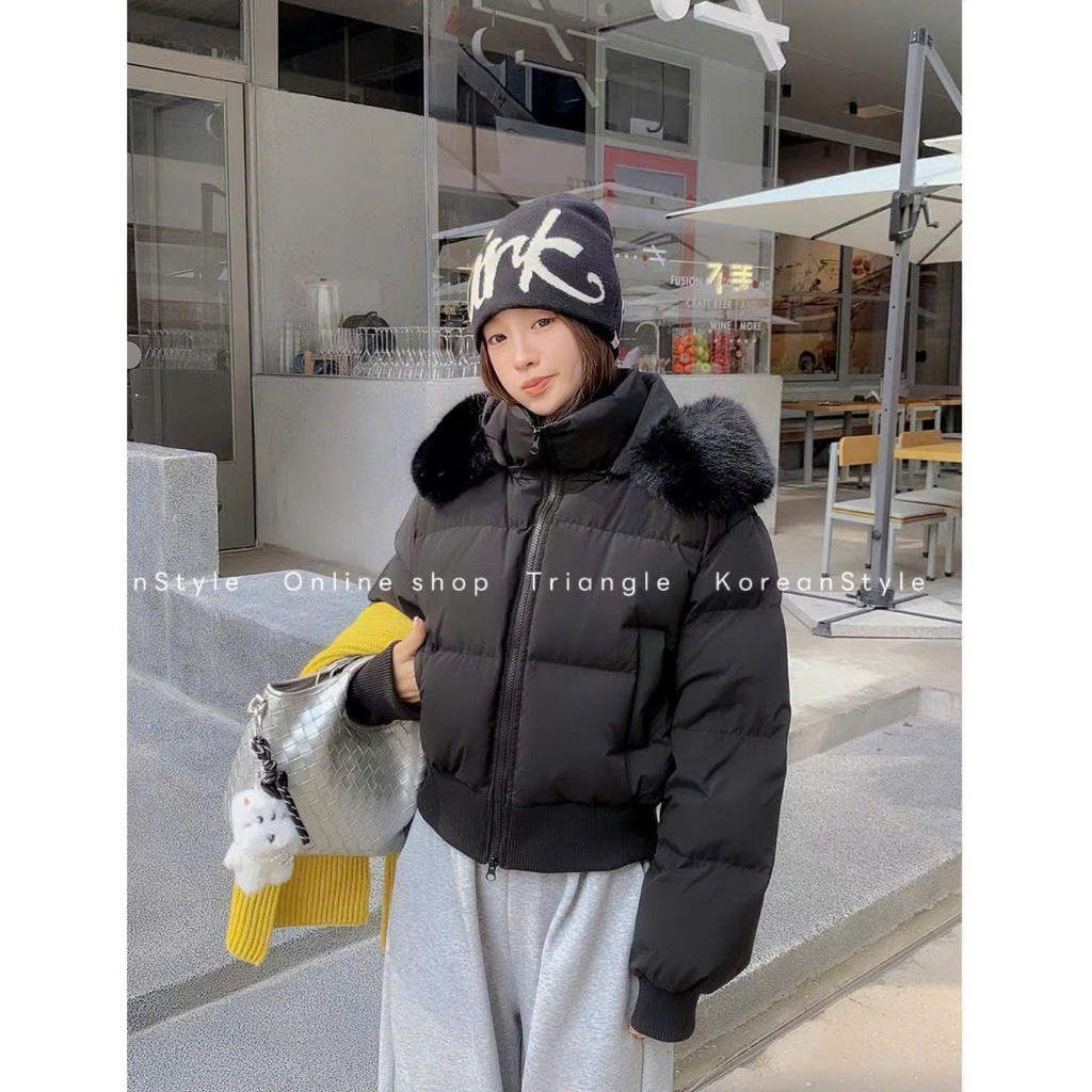 TRIANGLE - Good Puffer Jacket (Cân nhắc kỹ, return is not welcomed) - Áo khoác phao mũ lông phong cách Hàn Quốc ấm áp
