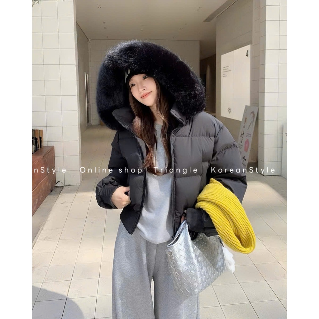 TRIANGLE - Good Puffer Jacket (Cân nhắc kỹ, return is not welcomed) - Áo khoác phao mũ lông phong cách Hàn Quốc ấm áp