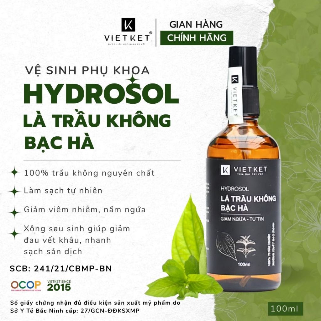 Dung Dịch Vệ Sinh Phụ Nữ Trầu Không Bạc Hà - KHÔNG BỌT VIETKET 100ml - Vệ Sinh Sạch, Giảm Nấm Ngứa, Đậm Đặc, Nguyên Chất