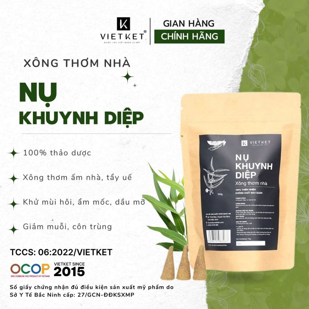 45 Nhang Nụ Thảo Dược Khuynh Diệp VIETKET 100g - Có Nụ Cháy Kém Vì Không Tạo Cháy, Xông Thơm Ấm Nhà, Tẩy Uế, Tự Nhiên