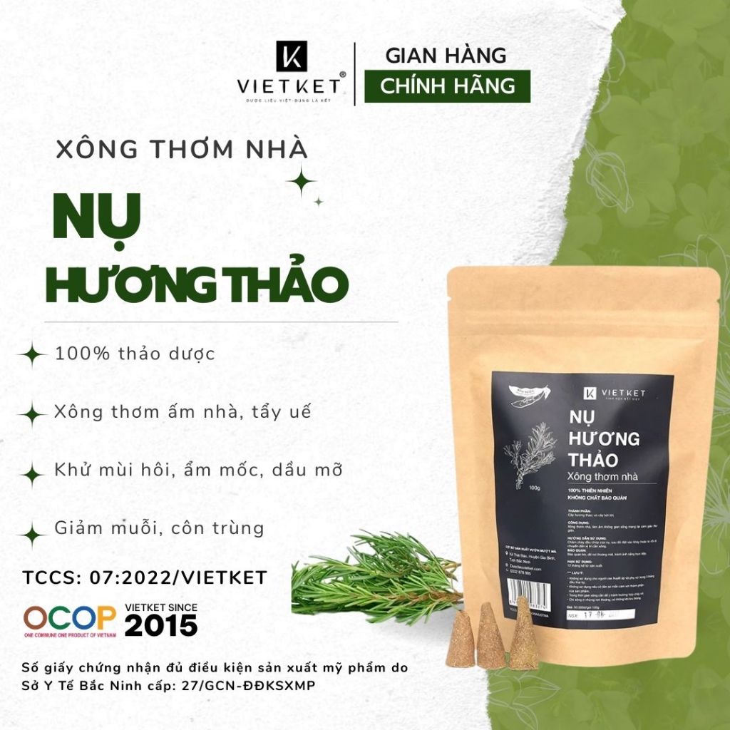 65-70 Nhang Nụ Thảo Dược Hương Thảo VIETKET 100g - Có Nụ Cháy Kém Vì Không Tạo Cháy, Xông Thơm Ấm Nhà, Tẩy Uế, Tự Nhiên