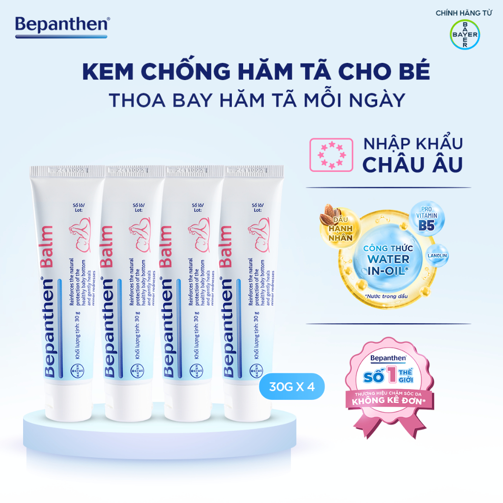Bộ 4 tuýp kem chống hăm Bepanthen Balm dạng kem mỡ 30g/tuýp