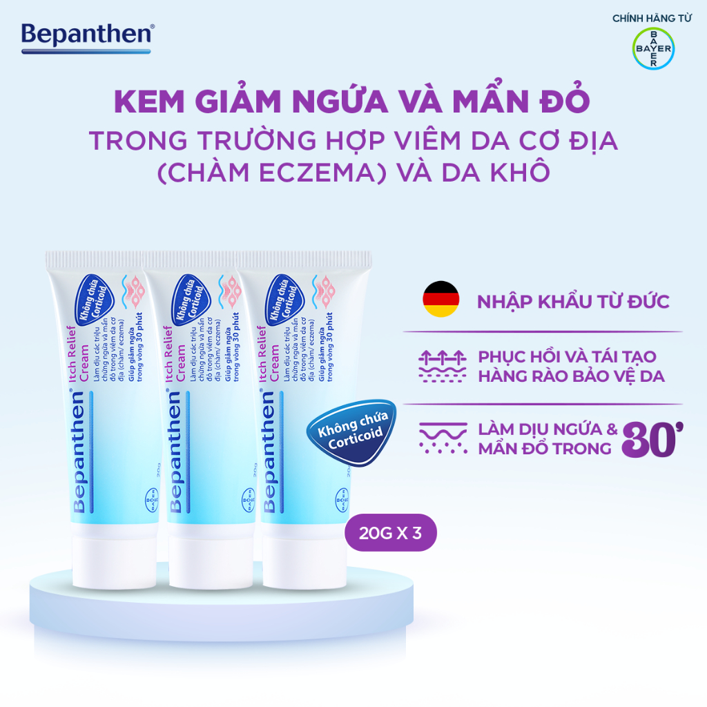 Combo 3 Kem Giảm Ngứa BEPANTHEN Itch Relief Cream 20G x3 Giảm Ngứa Nhanh Trong 30 Phút