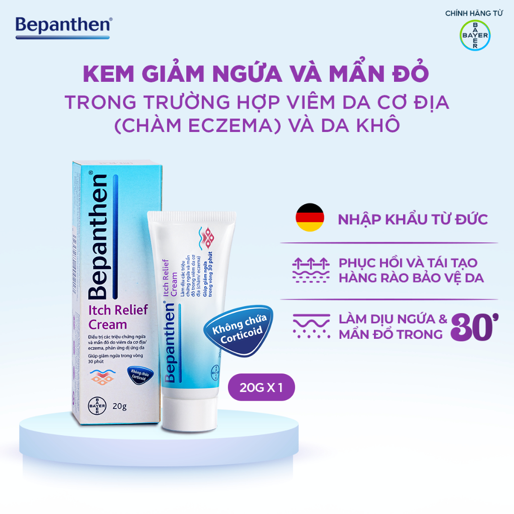 Kem dưỡng bôi hỗ trợ giảm ngứa, mẩn đỏ do da khô, viêm da cơ địa chàm/eczema BEPANTHEN Itch Relief Cream 20g