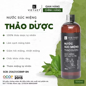 Nước Súc Miệng Thảo Dược VIETKET 500ml - Chăm Sóc Bảo Vệ Răng Miệng, Giảm Hôi Miệng, Giảm Nhiệt Miệng, Giúp thơm miệng