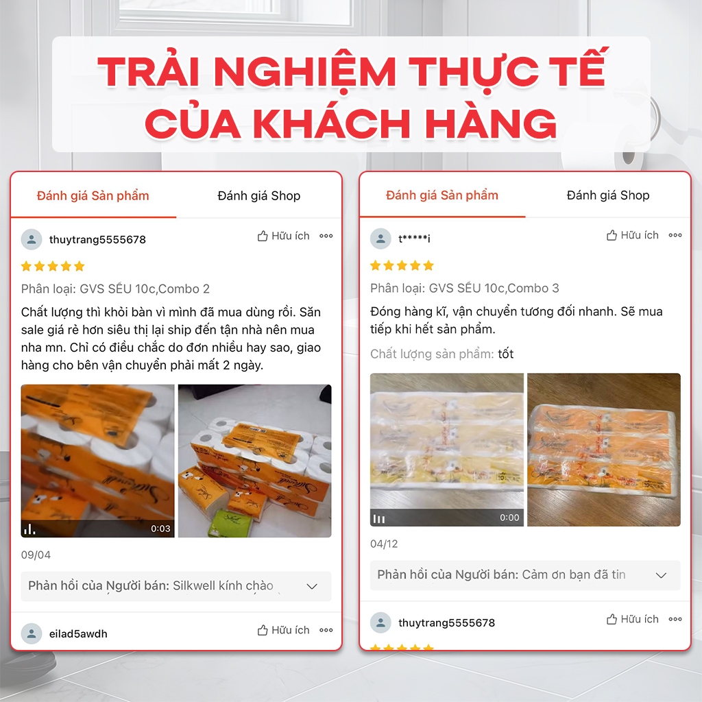 Combo 2 bịch Giấy vệ sinh Silkwell Sếu 10 cuộn 4 lớp dày dặn, giấy vệ sinh cao cấp có khả năng  tự tan được trong nước