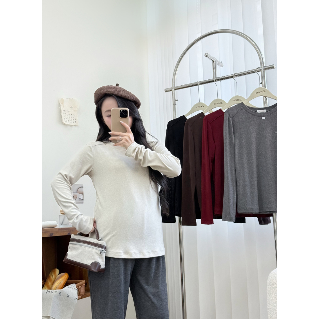 Áo thun dài tay, áo phông bầu cổ tròn chất liệu thun hàn cao cấp, thấm hút, giữ ấm tốt Basic Tee BY L'AMME