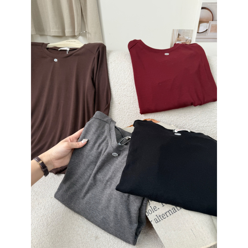 Áo thun dài tay, áo phông bầu cổ tròn chất liệu thun hàn cao cấp, thấm hút, giữ ấm tốt Basic Tee BY L'AMME