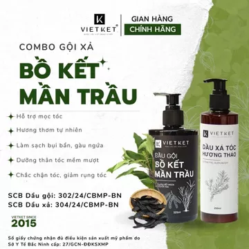 [COMBO GỘI + XẢ] Dầu gội Bồ kết Mần trầu & Dầu xả Hương Thảo VIETKET - Làm Sạch Đầu, Giảm Gàu Ngứa, Hỗ Trợ Mọc Tóc