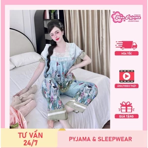 Đồ bộ đồ mặc nhà lụa Latin,đồ ngủ đẹp cho nữ,đồ ngủ ngắn tay tiểu thư mịn mát hoạ tiết dễ thương[76]