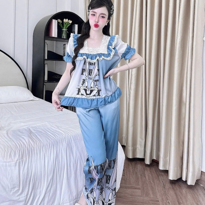 Đồ bộ đồ mặc nhà lụa Latin,đồ ngủ đẹp cho nữ,đồ ngủ ngắn tay tiểu thư mịn mát hoạ tiết dễ thương[76]