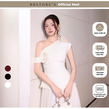BBSTORE'S Áo Kiểu Tiệc Form Peplum Cổ Xéo Xoắn Hoa 3D Tà Xéo - A4545B