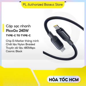 Cáp Sạc Nhanh Baseus PicoGo 240W Type-C To Type-C (Nylon Braided Cable) 2M - Màu đen