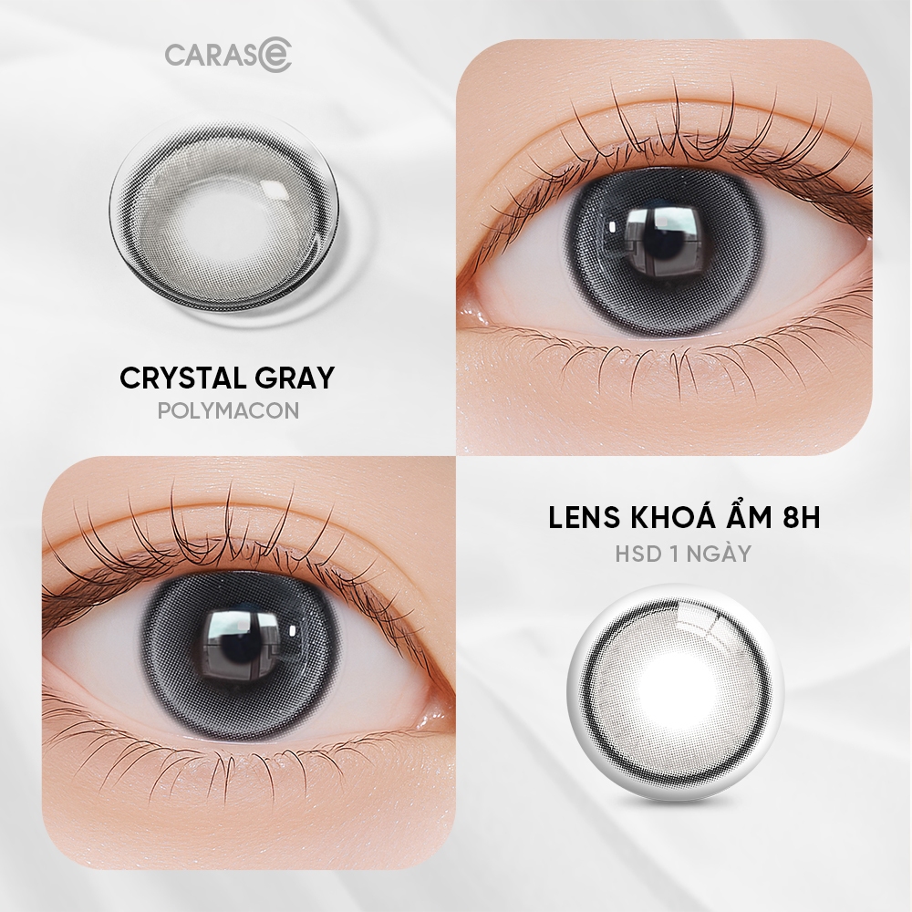 [1 chiếc] Kính áp tròng khoá ẩm 8H 1 Ngày Màu Xám Pha Lê CARASE, Lens cận CRYSTAL GRAY