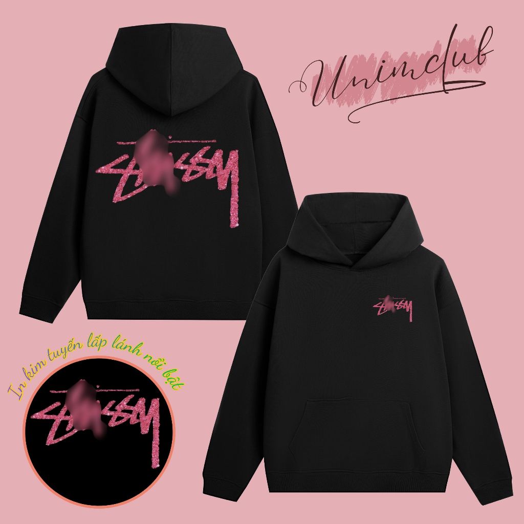 Áo Hoodie Stusxy In Kim Tuyến Lấp Lánh UnimStore Phong Cách Đường Phố Hàn Quốc Nỉ Chân Cua 350gsm