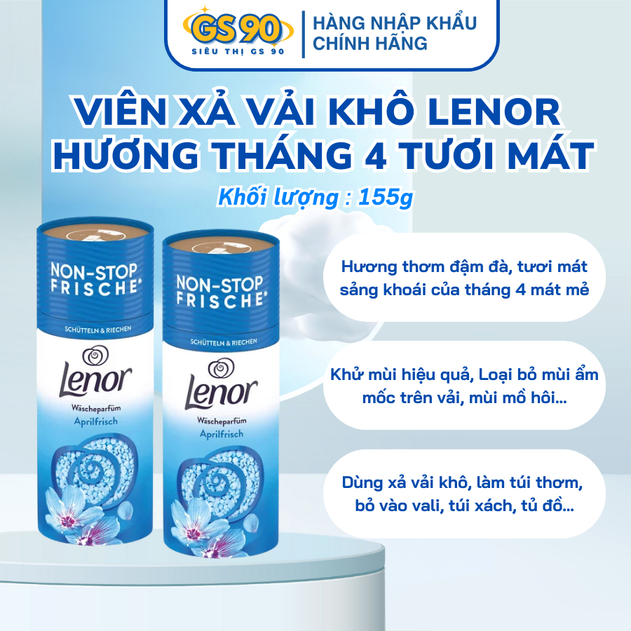 Viên Xả Vải Khô Lenor Châu Âu 155g Hương April Fresh Nước Hoa Quý Phái Giúp Quần Áo Thơm Mát Cả Ngày